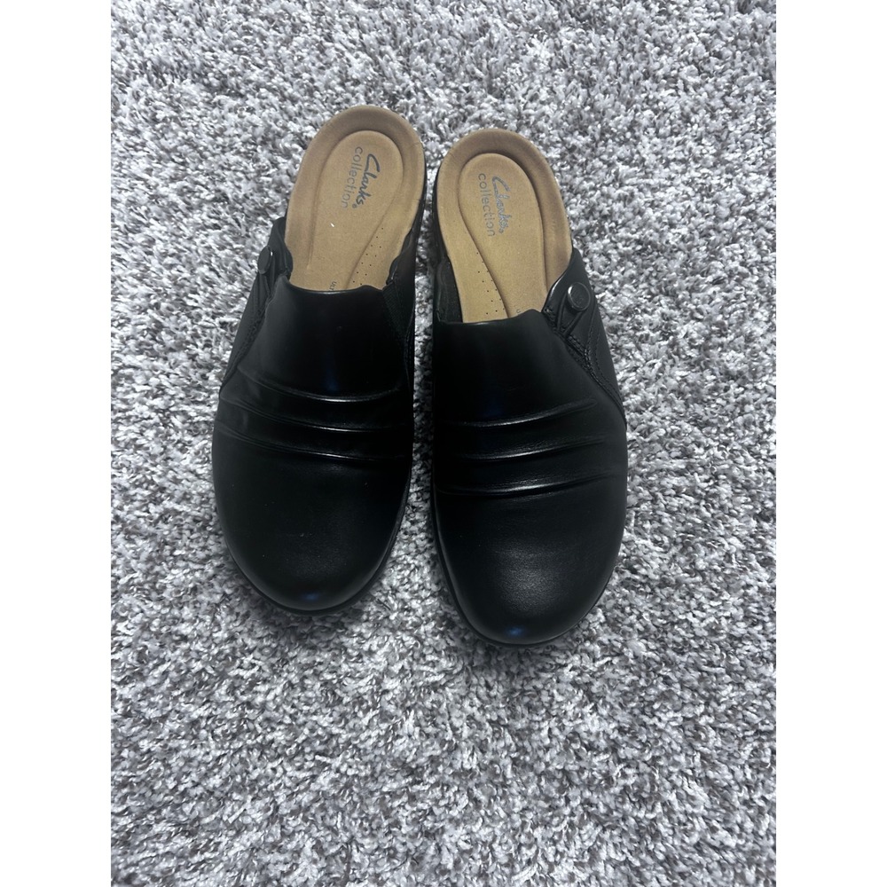 Clarks Laurieann Bay Black Leather Mules Slides Comfort Shoes Womens 11W NWT